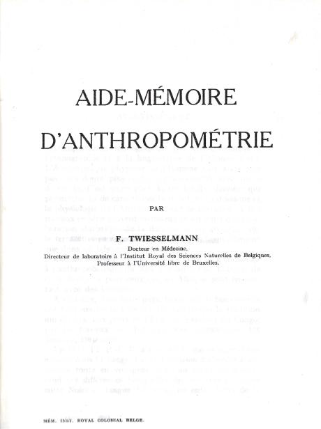 Page de garde de l’« Aide-mémoire d’anthropométrie »