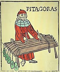 Fig. 1. Illustration par un artiste médiéval de Pythagore et un "polycorde" 
